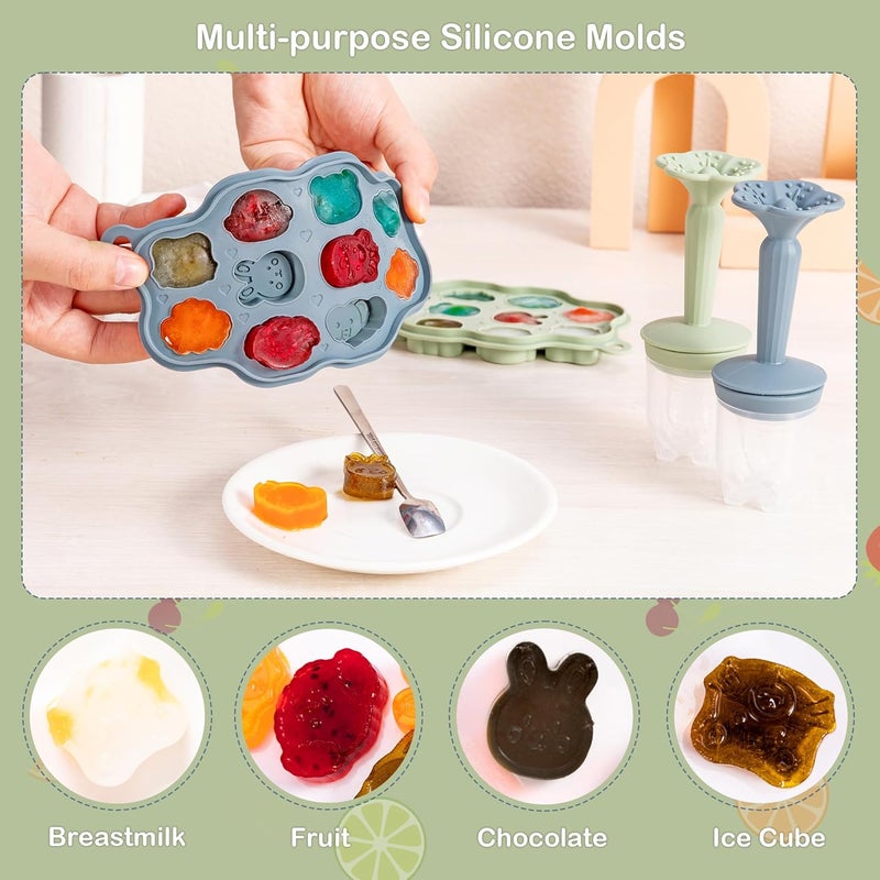 KingKam Baby Breastmilk Popsicle Molds & Baby Fruit Feeder (2 Pack), BPA Free Baby Food Teether Tray with Lids, Silicone Baby Food Teether Feeder, Teething Popsicle for Baby 4m+ - Image 3